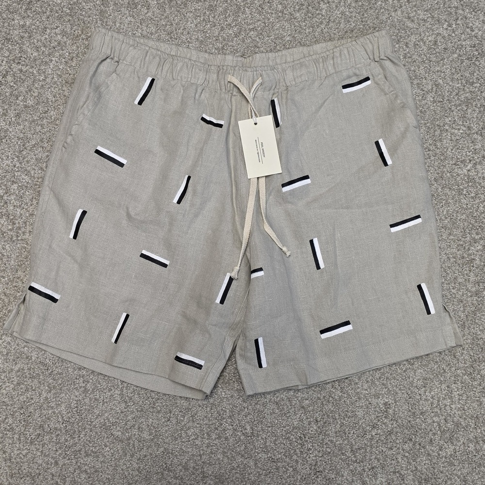 Alex Crane Bo Shorts Men L Tan Drawstring Tie Linen Geometric Comfort Breathable